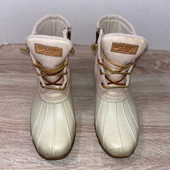Sperry Duct Boots Women Sz 8.5 White and Gold - Picture 2 of 7